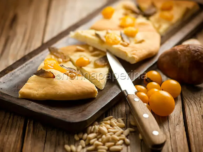 Focaccia with Pine Nuts and Yellow Cherry Tomatoes