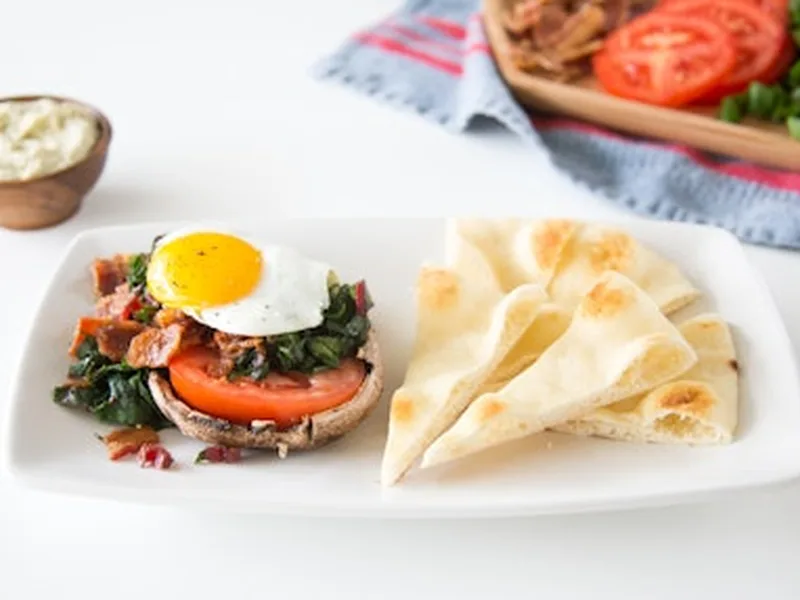 Roasted Portobello and Fried Egg Stackers with Chard