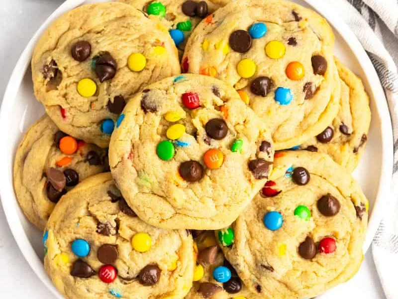 Soft Chewy M&M Pudding Mix Cookies with Chocolate Chips