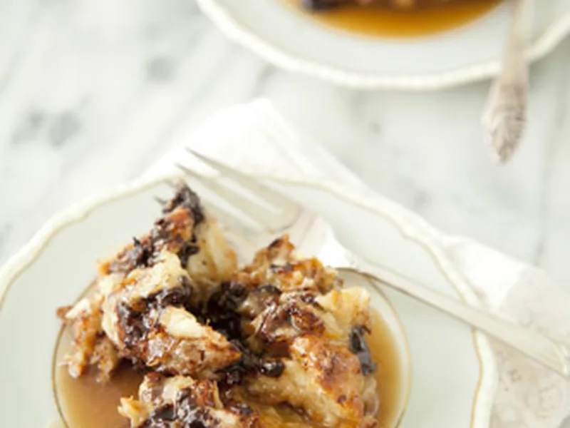 Rich Chocolate Bread Pudding with Rum Toffee Sauce