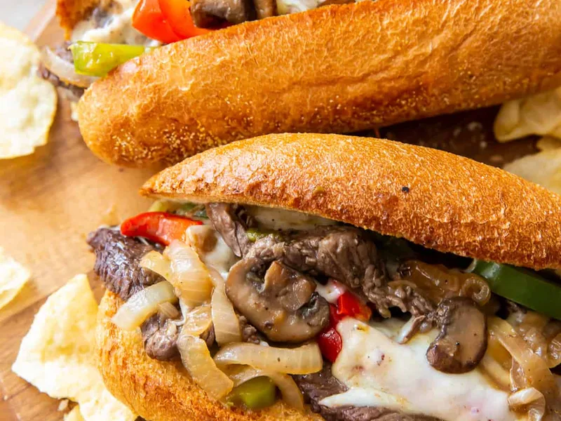 Pan-Seared Philly Cheesesteaks with Caramelized Vegetables