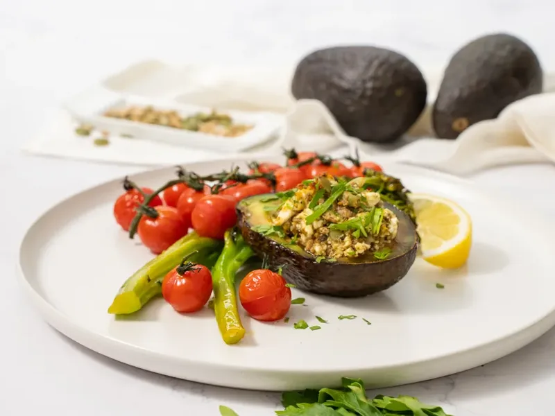 Baked Avocado Stuffed with Feta and Seeds