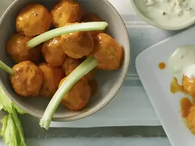 Slow Cooker Buffalo Chicken Meatballs with Blue Cheese