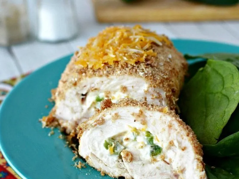 Jalapeño Popper Stuffed Chicken Breasts with Crispy Coating