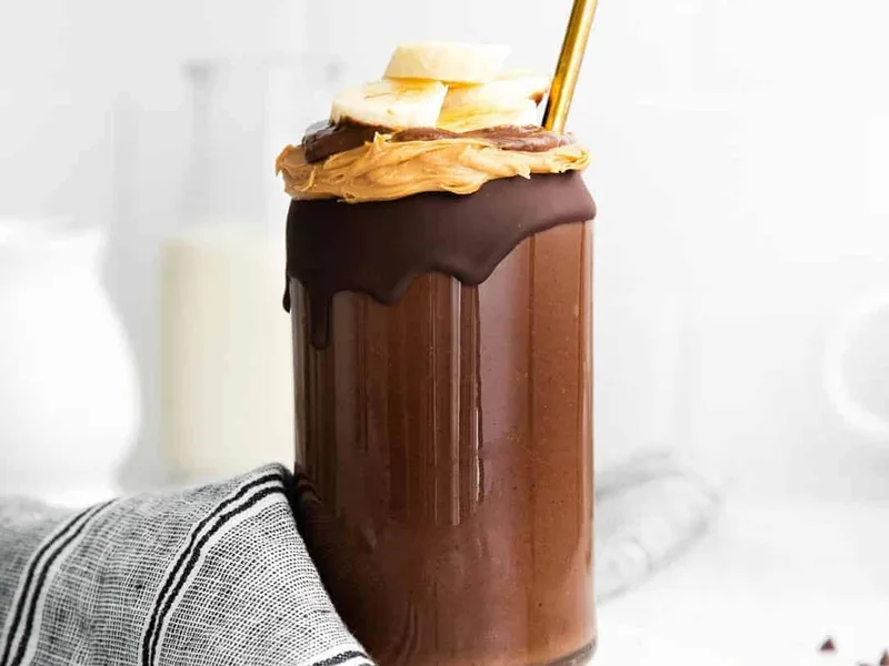 Chocolate Peanut Butter Banana Smoothie with Hidden Spinach