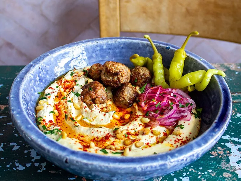 Spiced Lamb Kofta with Creamy Tahini Hummus Bowl