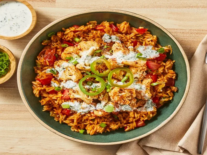 Spicy Peruvian Roasted Cauliflower Bowls with Cilantro Rice