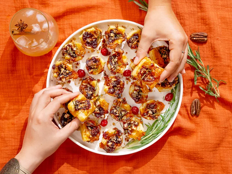 Cranberry Brie Puff Pastry Bites with Pecans