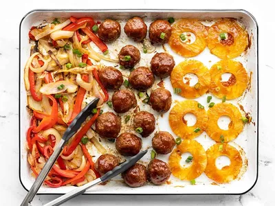 Sheet Pan BBQ Turkey Meatballs with Pineapple