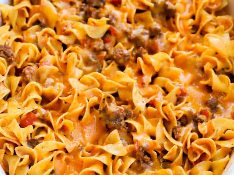 Easy Beef and Noodle Casserole with Cheddar Cheese