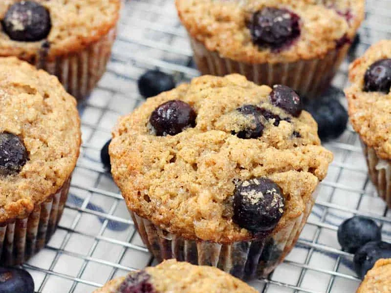 Whole Wheat Banana Blueberry Oat Muffins