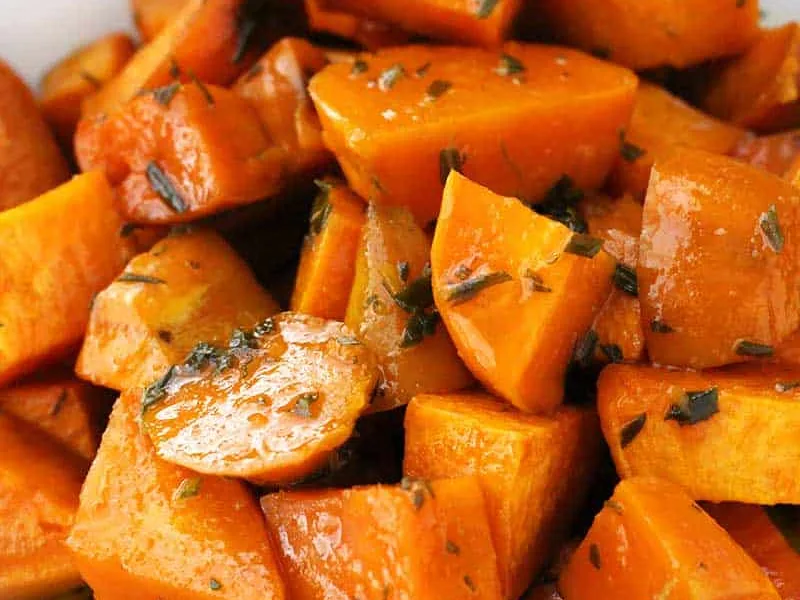 Maple Rosemary Glazed Sweet Potatoes - Easy Roasted Side