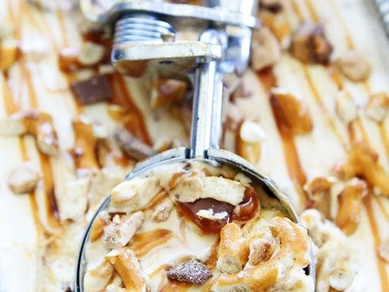 No-Churn Salted Caramel Toffee Pretzel Ice Cream