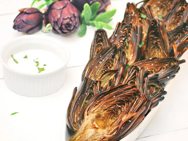 Tequila Lime Roasted Baby Purple Artichokes with Mint