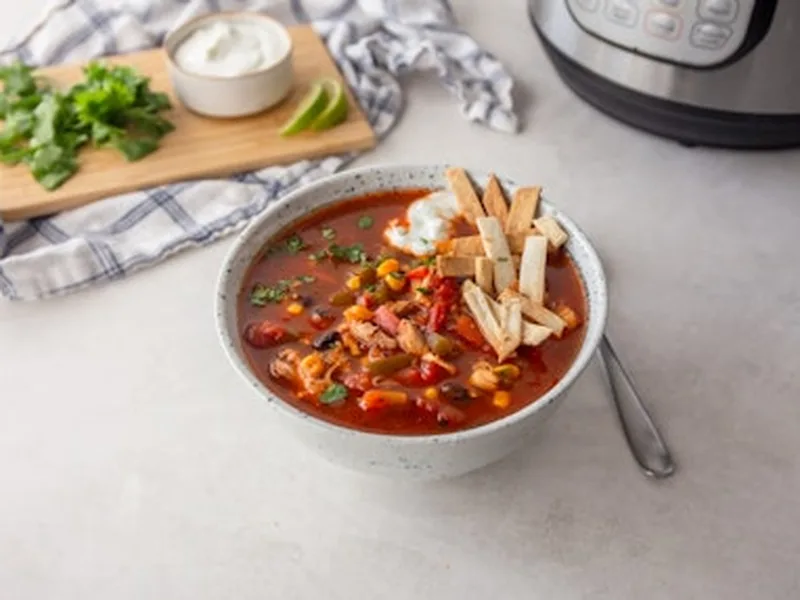 Instant Pot Chicken Tortilla Soup with Fire-Roasted Tomatoes