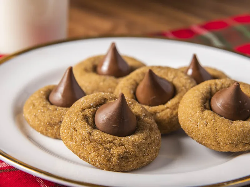 Chocolate Kissed Gingerbread Thumbprint Cookies