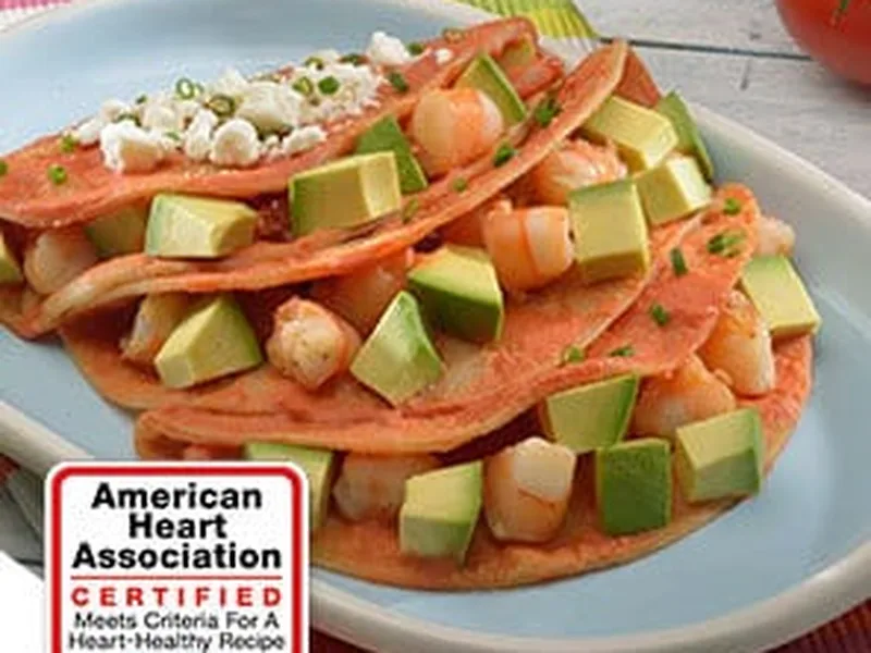 Creamy Shrimp and Avocado Enchiladas in Red Tomato Sauce