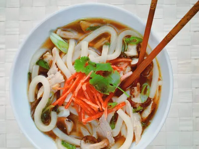 Chicken Udon Noodle Soup with Lemongrass