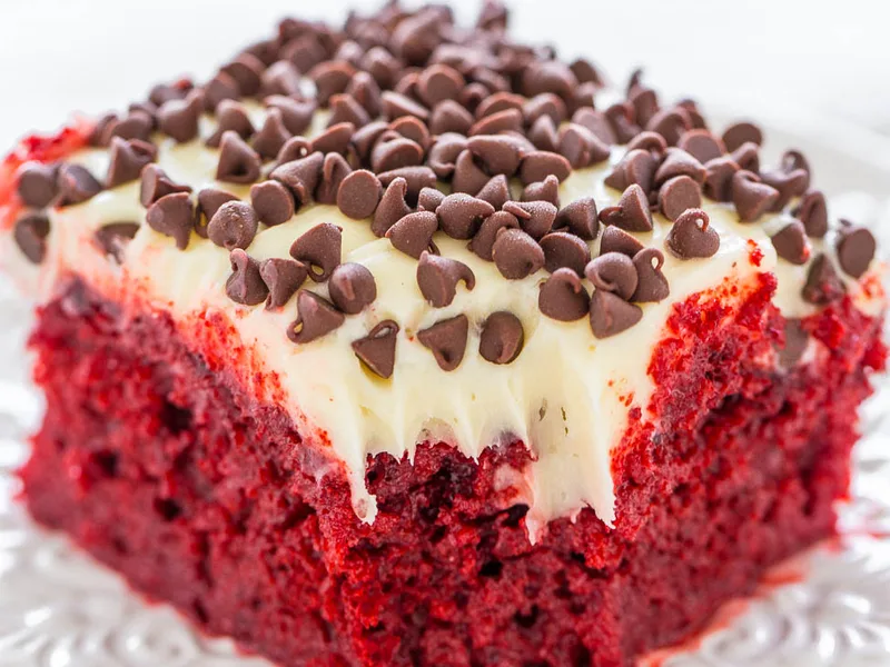 Red Velvet Poke Cake with Cream Cheese Frosting