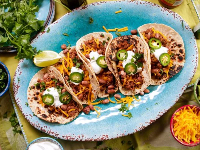Slow Cooker Shredded Pork and Pinto Bean Tacos