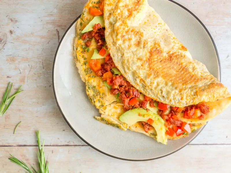 Keto Chorizo Bell Pepper Omelet with Fresh Rosemary