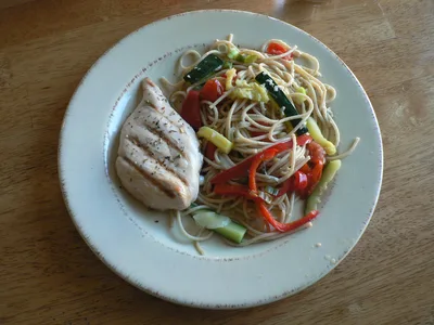 Pan-Seared Chicken Piccata with Summer Vegetable Spaghetti