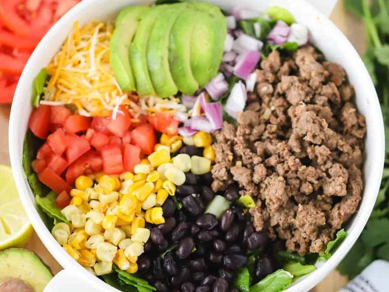 Easy Ground Beef Taco Salad with Ranch Salsa Dressing