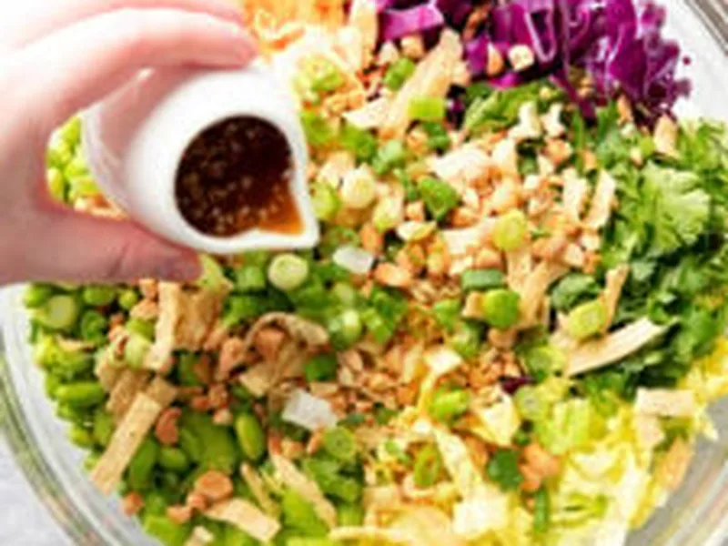 Asian Cabbage Chopped Salad with Wonton Strips and Edamame