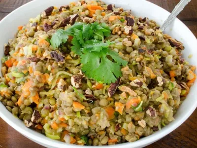 Warm Lentil Salad with Roasted Vegetables and Walnuts