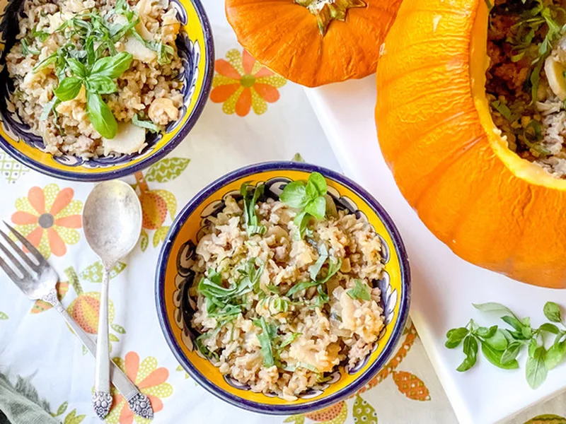 Stuffed Pumpkin with Aromatic Pork and Rice