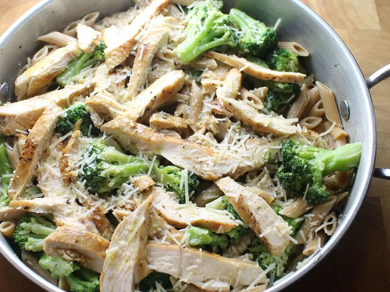 Broccoli Chicken Alfredo Skillet with Whole Wheat Penne