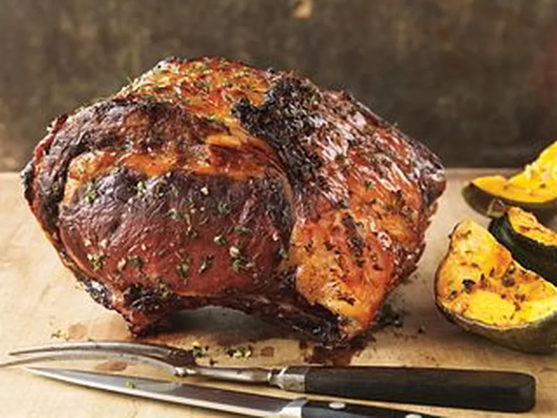 Maple-Glazed Bone-In Rib Roast with Roasted Acorn Squash
