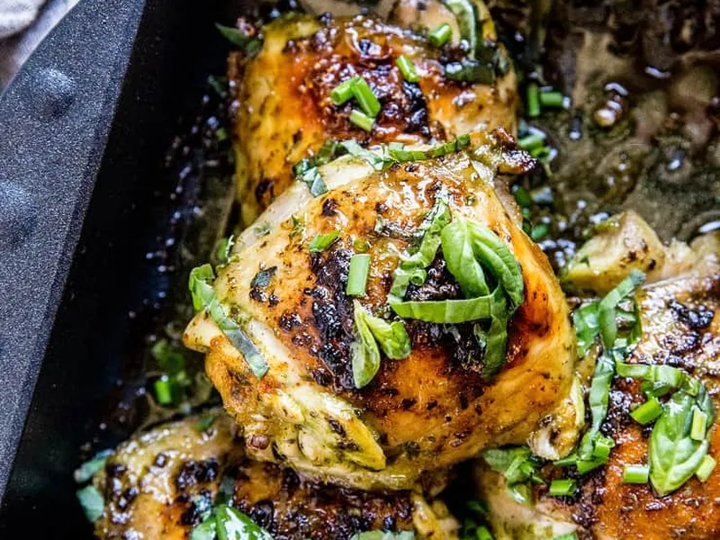 Basil Marinated Crispy Baked Chicken Thighs