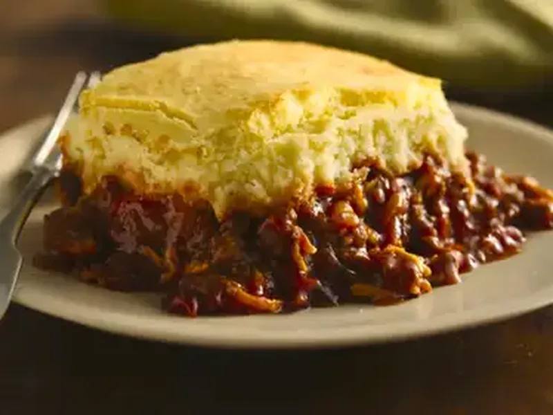 Gluten-Free Ground Beef Sloppy Joe Pot Pie with Cheddar