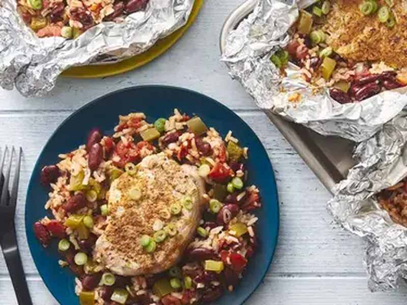Cajun Pork Chop Red Beans Rice Foil Packets