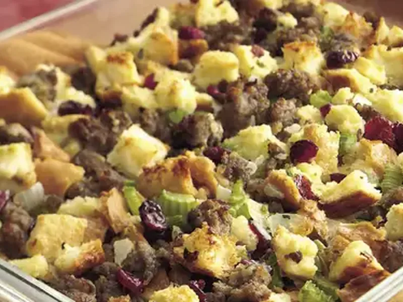 Sausage and Cranberry Baked Stuffing with French Bread
