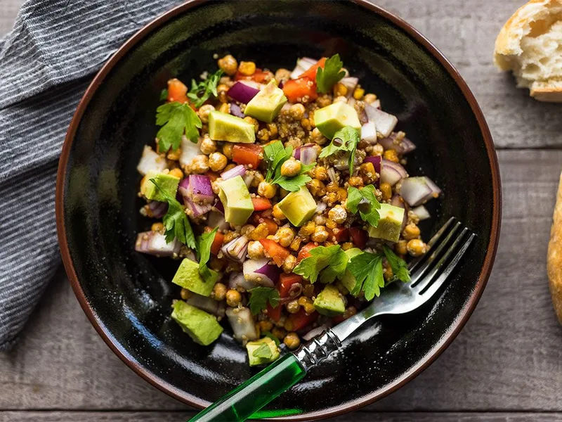 Charred Chickpea and Corn Quinoa Salad