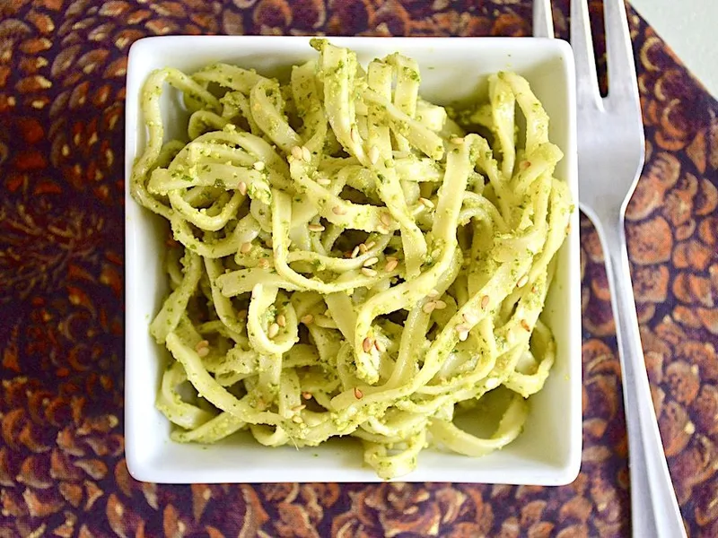 Cold Asian Pesto Noodles with Sesame
