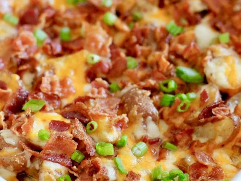 Bacon Cheddar Roasted Potatoes with Three Cheese Blend