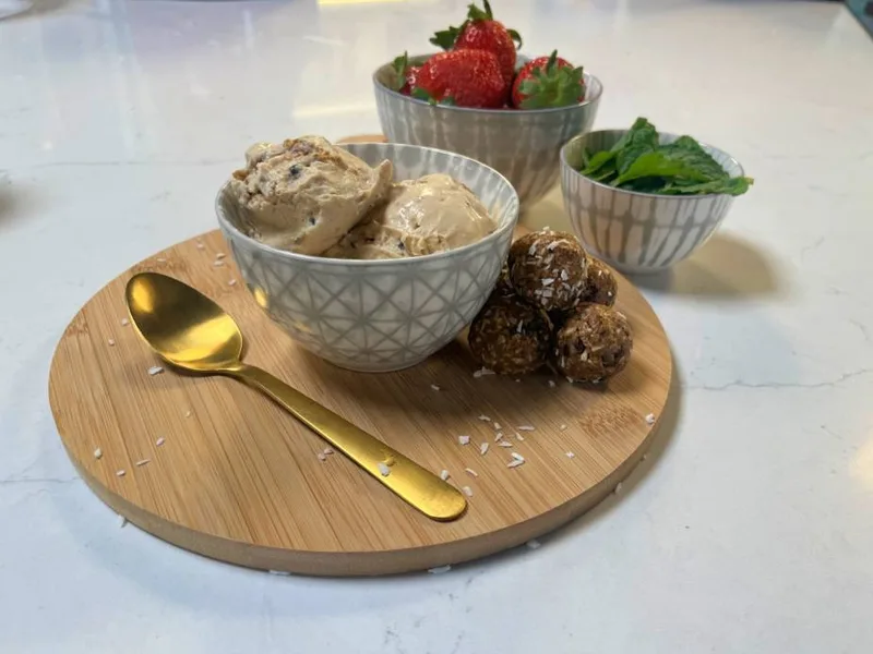 Cookie Dough Protein Balls with Vanilla Maple Ice Cream