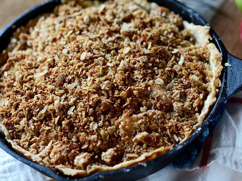 Deep Dish Apple Crumble Pie with Oat Pecan Topping
