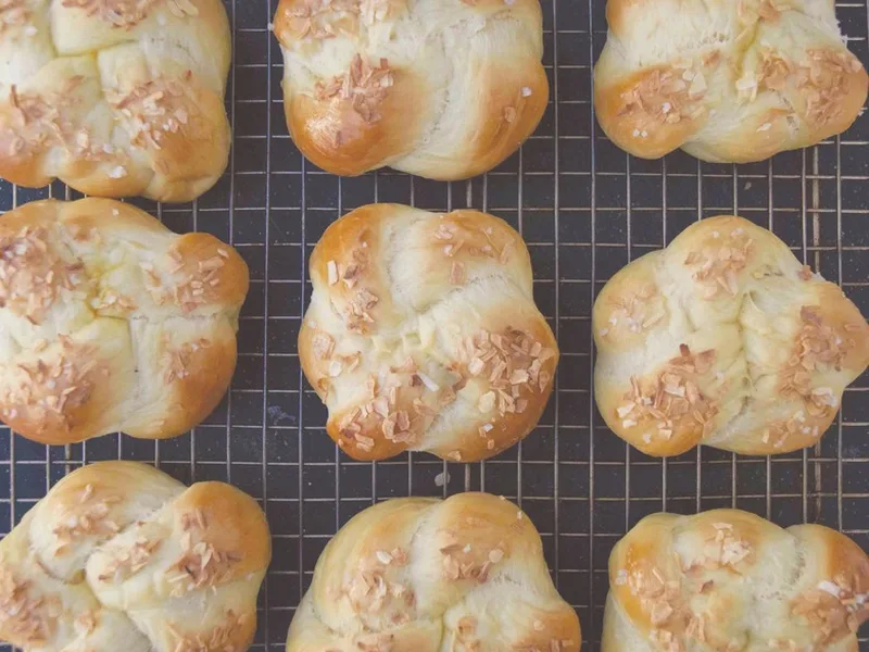 Onion Challah Rolls with Sea Salt and Garlic