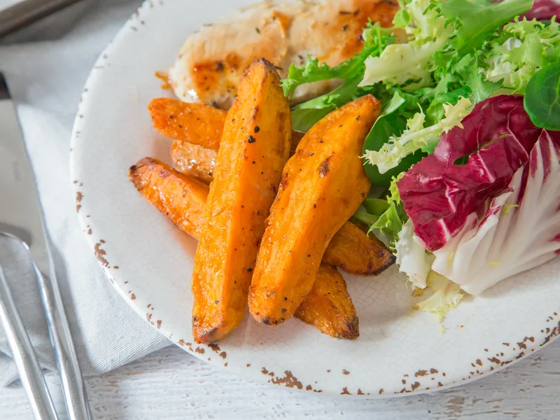 Crispy Baked Sweet Potato Fries with Brown Sugar