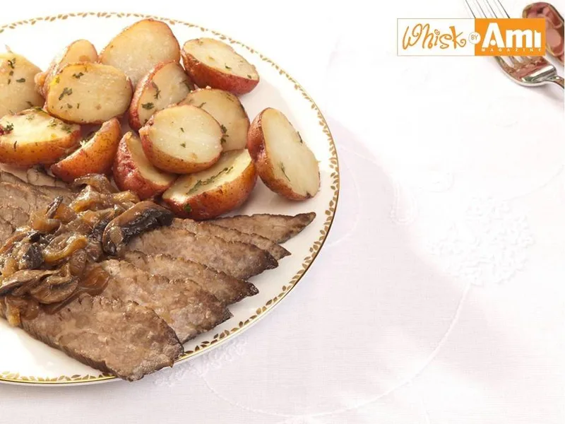 Wine-Braised Mini Red Potatoes with Coffee-Glazed Brisket