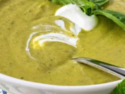 Creamy Zucchini Basil Soup with Fresh Herbs and Sour Cream
