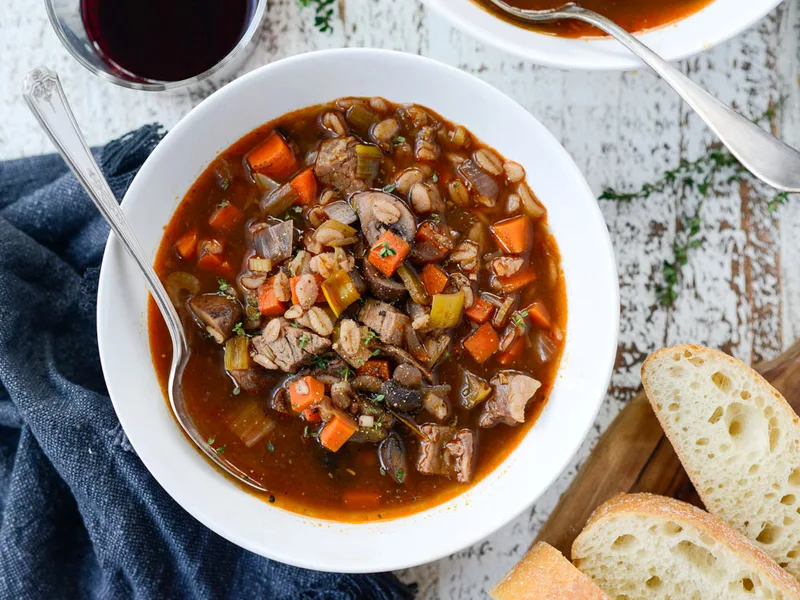 Leftover Prime Rib Barley Soup with Red Wine