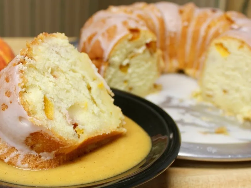 Fresh Peach Bundt Cake with Brown Butter Icing