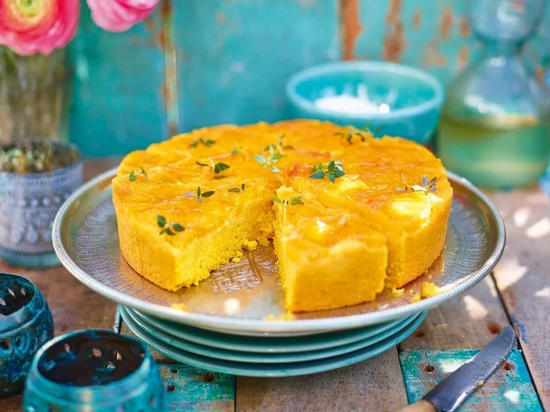 Orange Polenta Cake with Mascarpone and Thyme