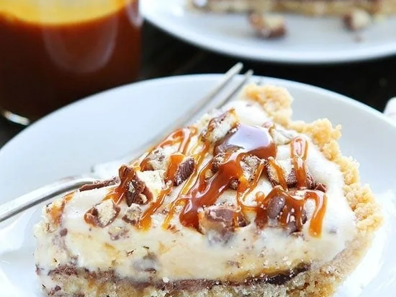 No-Bake Twix Ice Cream Pie with Shortbread Crust