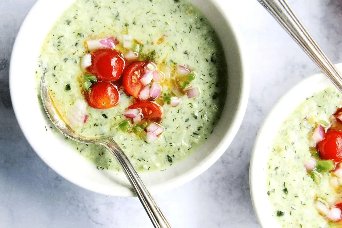 Chilled Cucumber Grape Gazpacho with Tomato Salsa | EasyCook